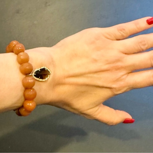 Boutique Brown Faceted Stone Elastic Bracelet Amber Stone Crystal Charm - Picture 4 of 6